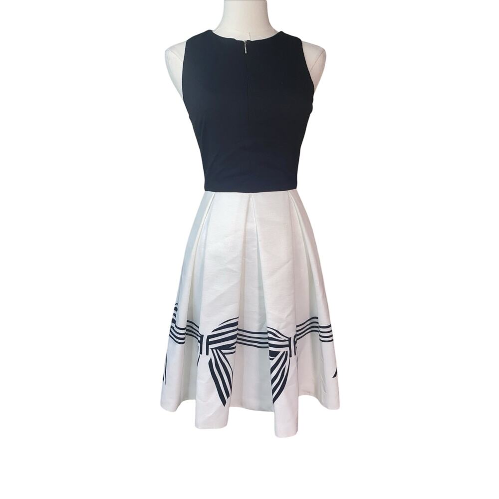NWT Ted Baker London Natalea Bow Fit & Flare Black White Dress SZ 0 / US 2